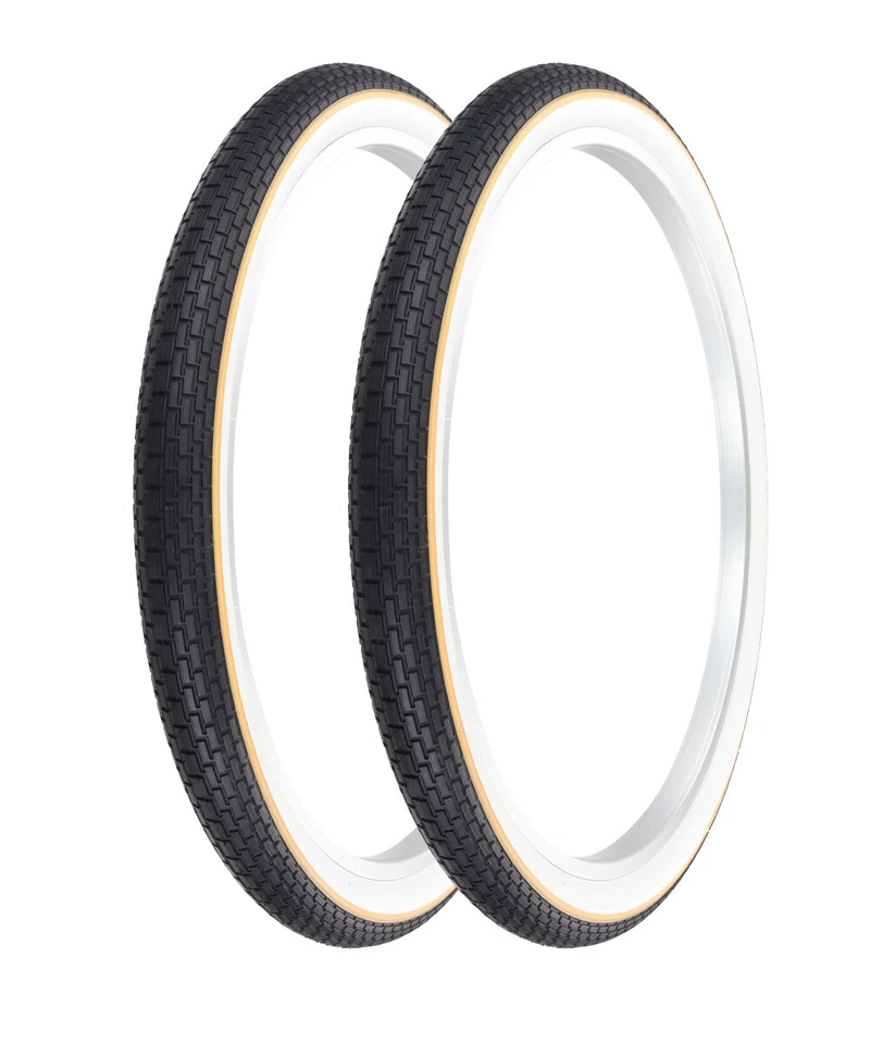 OG LOWRIDER CLASSIC PAIR OF YELLOW LINE BICYCLE OG LOWRIDER TIRE 26 X 2.125 BRICK STYLE TREAD