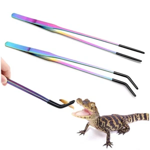 2 Pcs Stainless Steel Reptile Feeding Tongs w/ Rubber Tip for Aquarium Terrarium - Picture 1 of 8