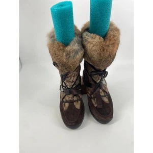 Coach Sahara Schneestiefel Damengröße 10M Monogramm Fellbesatz Schnalle Schnürung - Bild 1 von 13
