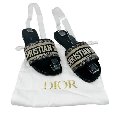 CHRISTIAN DIOR Dway Sandalia Azul Marino Beige Slide Logo Bordado EU 37 US 7 Foto 1 de 4