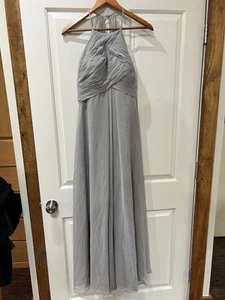Azazie Ginger Silver Gray A-Line Halter Chiffon Dress Gown A8 Bridesmaid - Picture 1 of 15
