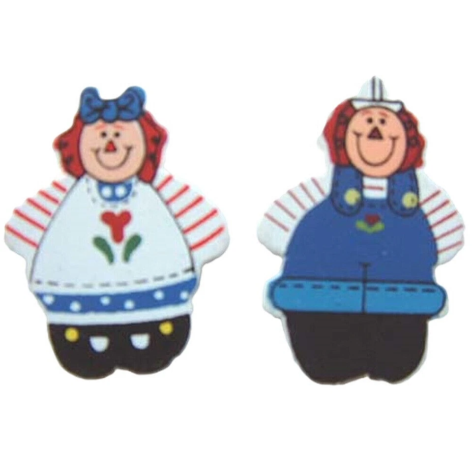 Funky RAGGEDY ANN & ANDY BUTTON EARRINGS Cute Wood Toy Rag Doll Costume Jewelry - Image 1 of 2