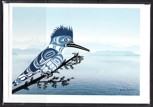 KINGFISHER - Kwakiutl Moonlit Longhouse by Andy Everson - New 6" x 9" Art Card - Picture 1 of 1