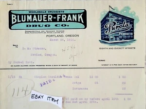 1916 BILLHEAD PORTLAND OREGON BLUMAUER-FRANK DRUG CO. PUROLA PRODUCTS - Foto 1 di 1