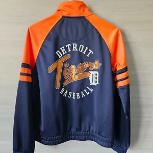 Giacca Bomber G-III Track Taglia L Logo Detroit Tigers Full Zip MLB Blu Arancione - Foto 1 di 21