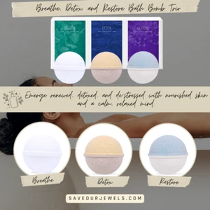 All-Natural Essential Oil Infused Bath Bomb Trio - Breath, Detox, and Restore - Picture 1 of 3