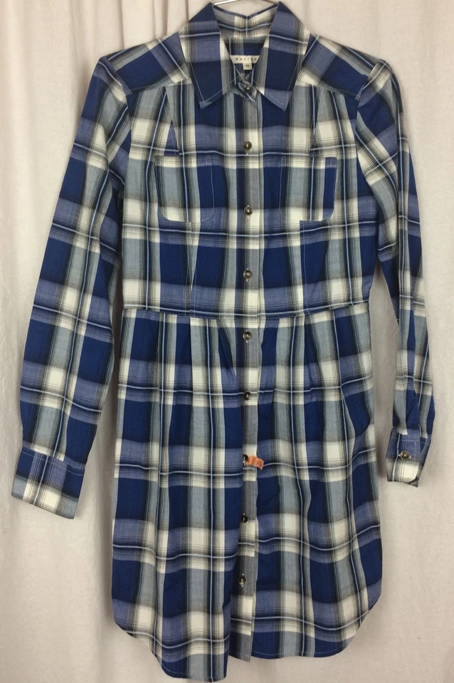 Walter рубашка платье синий белый клетку размер XS 100% хлопок длинным рукавом ассиметричный - Изображение 1 из 4