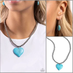 Paparazzi Picturesque Pairing Blue 💙 HEART Turquoise Stone Necklace - Picture 1 of 5