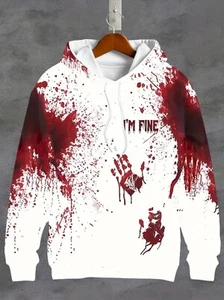 Herren 6XL Blutspritzer Print Hoodie Blutiger Handabdruck Grafikdesign Kapuzenpullover - Bild 1 von 9