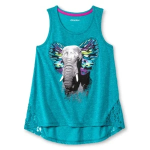 Girls' Xhilaration Crochet Knit Elephant Turquoise Long Tail Tank Top, XL 14/16 - Picture 1 of 1