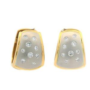 18k Yellow Gold Satin Platinum Front 0.30ctw Diamond Wide Huggie Cuff Earrings
