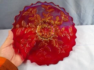 Fenton Red Carnival Glass Holly Plate Frank Fenton 85th Birthday INV2 - Picture 1 of 7