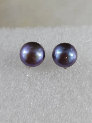 Brincos vintage de prata esterlina 8 mm de pérola roxa - 2 gramas assinados - Imagem 1 de 4