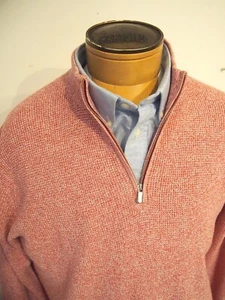 Peter Millar Cotton Wool Blend Basket Weave 1/4 Zip Sweater NWT L $250 Lychee - Picture 1 of 12