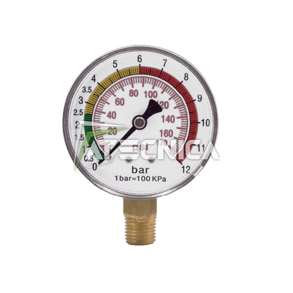 Manometro aria compressa 12 bar diametro 63mm attacco radiale 1/4 Atecnica 53B
