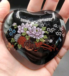 Vtg UC&GC Schwarze herzförmige Schmuckschatulle in Herzform - Bild 1 von 7