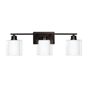 3-Lights Oil Rubbed Bronze Vanity Wall Sconce with E26 Base and Glass Shade - Picture 1 of 15