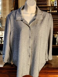 Blusa de fiesta grande metálica plateada gris abotonada Alex & Parker para mujer nueva con etiquetas - Imagen 1 de 8