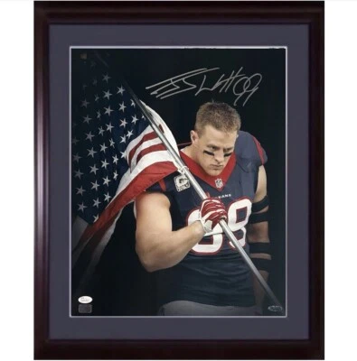 JJ Watt Signed 16x20 Framed Photo Texans American Flag Mint Autograph JSA COA - Image 1 of 4