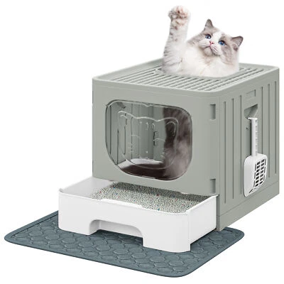 TAUS Large Enclosed Cat Litter Box with Cushion, Anti-Splash Closed Litter Boxes