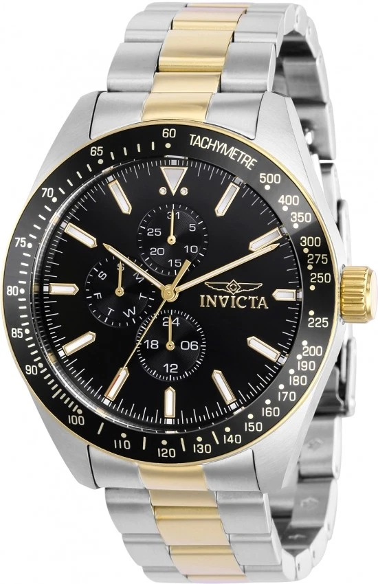 Invicta Men's 38969 Aviator Quartz Black Dial Two-Tone Stainless Steel Watch