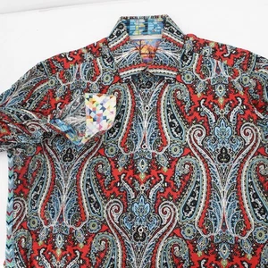 Robert Graham Shirt Mens Medium all over Paisley print embroidered aztec sides - Picture 1 of 14