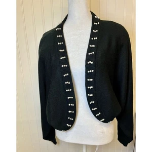Lucia Black Sweater/Shrug w/ Pearl Accent. Holiday/Formal Wrap Womens Sz Lg - Picture 1 of 10