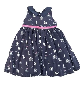 Gymboree Girls Sz 8 “Petite Mademoiselle” Paris Eiffel Tower Poodle Cafe Dress - Picture 1 of 6