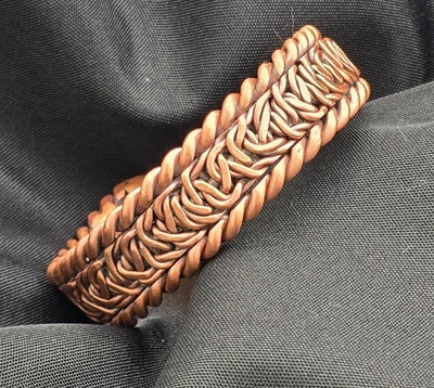 BLACK FRIDAY SALE Hand-Woven Solid Copper Cuff Bracelet 6.5" x  .75" Artisan - Image 1 of 2