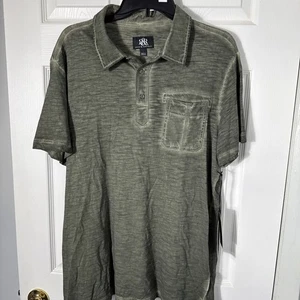 Men's Rock & Republic Acid Wash Polo Shirt Size Lg Short Sleeve Green Pocket NEW - Picture 1 of 6