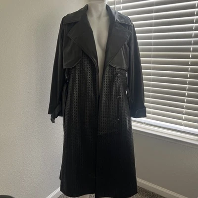 灰色 Jhoan Sebastian 灰色穿孔人造皮革风衣 S 码黑色 — 第 1/4 张图片