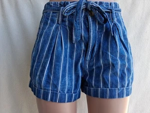 American Eagle Größe 6 Damen blau Nadelstreifen Mom Jeansshorts hoher Bund Bindegürtel - Bild 1 von 7