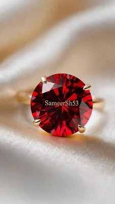 Diamante rojo de corte redondo de 2 quilates | Anillo de oro de 14 quilates cultivado en laboratorio | por SameerSh53 💍 Foto 1 de 4
