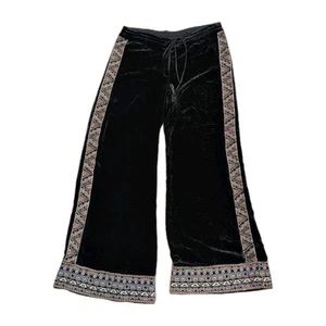 Johnny Was Velvet Silk Blend Wide Leg Aztec Embroidered Pants Women Small Boho - Picture 1 of 9