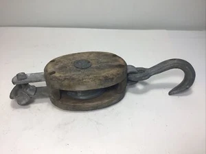 Vintage 14” Boston & Lockport Block Co. Single Block & Tackle Pulley Iron Hook - Picture 1 of 8