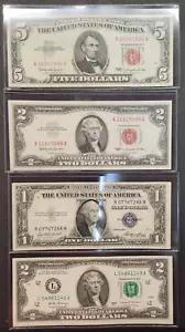 U.S. Bills starter lot $5.00 red seal, $2.00 red seal, silver cert., unc. $2.00 - Picture 1 of 10