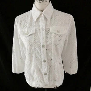 Alfred Dunner Damen transparent weiß Ösen Shirt Jacke Größe 12 z14 - Bild 1 von 10