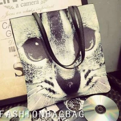 3D Printed Cute Cat Tote Bag Shopping Bag Handbag - Image 1 of 4