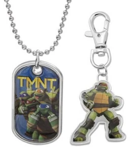 Ninja Turtles KeyChain and Dog Tag Necklace- TMNT Tin Box Gift Set - Picture 1 of 2