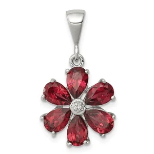 Plata de Ley Rodiada Granate Y Diamante Corte Pera Colgante de Flor - Imagen 1 de 2