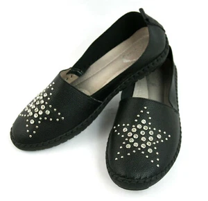 Italina Leather Insole Rhinestone Star Comfort Flats Slip Ons Slides Black 8 - Picture 1 of 8
