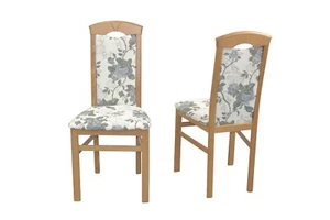 2 x Esszimmerstühle massivholz Eiche NB / Blumen Stoff beige Stuhlset Holzstühle - Bild 1 von 3