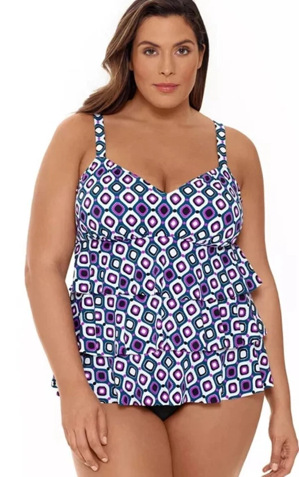 Swim Solutions Jewels Plus Size Tiered Fauxkini One-piece Swimsuit US 24w