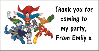 Personalised 48 DC Marvel Thank You Stickers Labels Party Bag Sweet Cone - Image 1 of 3
