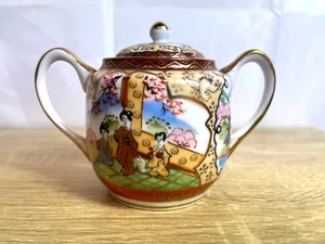 Vintage 1950s Kutani Japanese Sugar Bowl – Hand Painted Geisha Scene, Gold Gilt - Picture 1 of 12