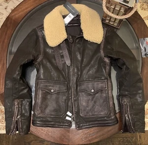 Ralph Lauren schwarz Etikett Gr. kleine Shearling Piloten Lederjacke Made in Italy - Bild 1 von 12