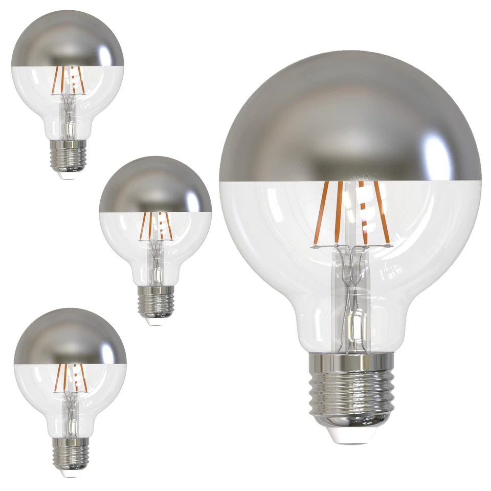 4Pack LED Round Half Chrome Globe Light Bulb G25, 2700K, 5W(40W), E26, 450LM - Image 1 of 4