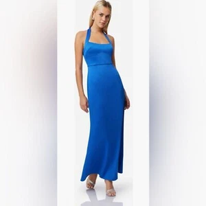 NWOT Elliatt Chiara Satin Halter maxi Gown Sz M cobalt blue - Picture 1 of 12
