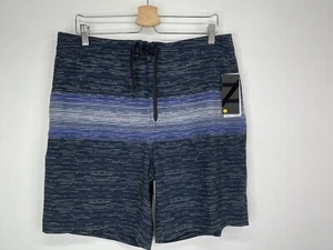 Zella Blue Watercolor Striped Elastic Drawstring Waist Swim Trunks L - Picture 1 of 8