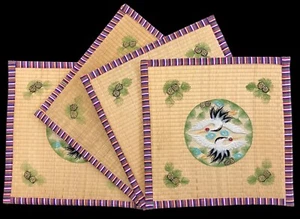 VTG Set of 4 Large Grass Woven Oriental Placements~Cross Stitch~Crewel~Crane - Picture 1 of 5